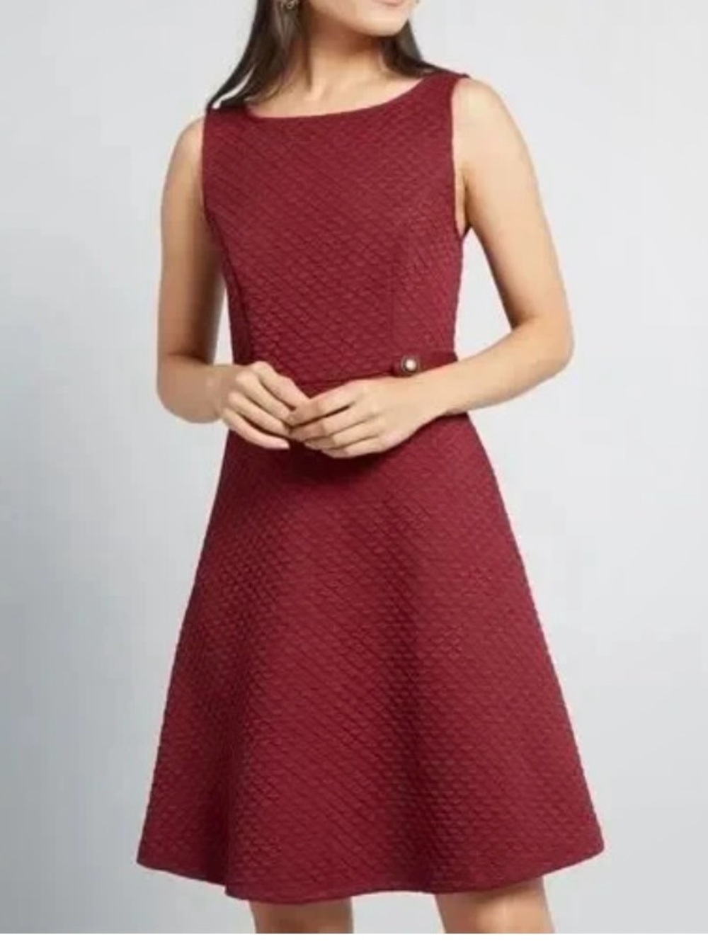 ModCloth textured burgundy fit-and-flare mod dress XS